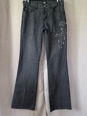 Washed Dark Gray Straight Leg Stretch Jeans w/Beads and Pearl Embellishments 🩶